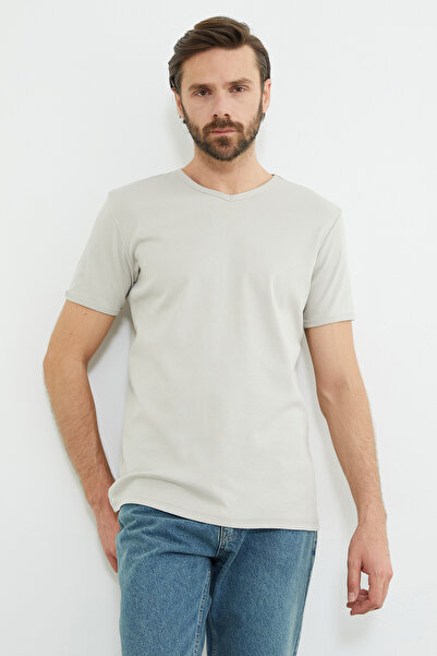 Fulla Moda Tricou de bază cu decolteu în V și nervuri