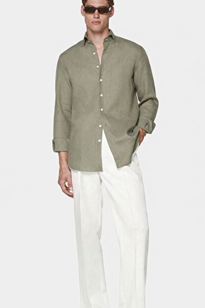 ilayda emir Ανδρικό πουκάμισο από 100% λινό σε χρώμα Aqua Green - Ειδική Κλασ...