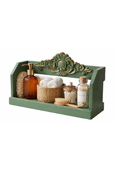 Decoratiuni Vintage Casa Retro Ράφι μπάνιου, από ξύλο, παλαιωμένο πράσινο, ζω...