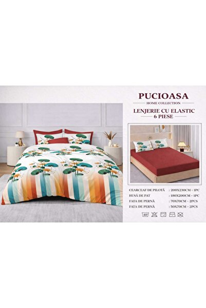 Pucioasa Double Bed Linen Set, 2 people, Sulfur, Cotton, Finet, 6 Pieces, wit...