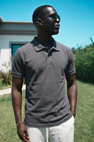 MATERIAL Ανδρικό βαμβακερό μπλουζάκι Comfort Smoked Polo με λαιμόκοψη