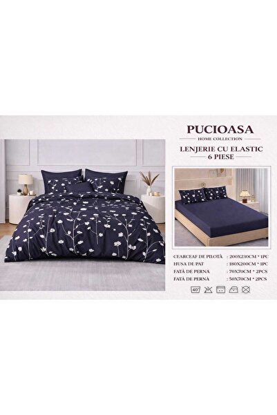Pucioasa Double Bed Linen Set, 2 people, Sulfur, Cotton, Finet, 6 Pieces, wit...