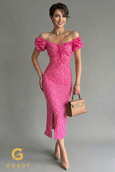 Goddy Καλοκαιρινό φόρεμα με μοτίβο λουλουδιών με σχίσιμο μανίκι καρπούζι