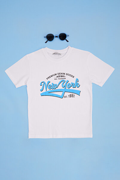 Fulla Moda Μπλουζάκι για αγόρια με στάμπα New York και λαιμόκοψη ποδηλάτου