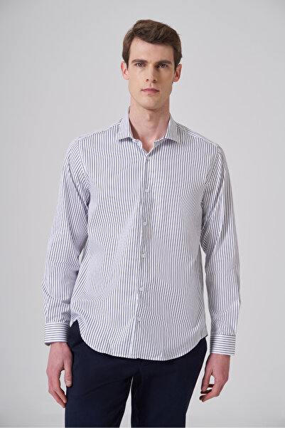 Morven Ανδρικό πουκάμισο με γιακά, ΣΚΟΥΡΟ ΜΠΛΕ, Βαμβακερό, με δυναμική εφαρμο...