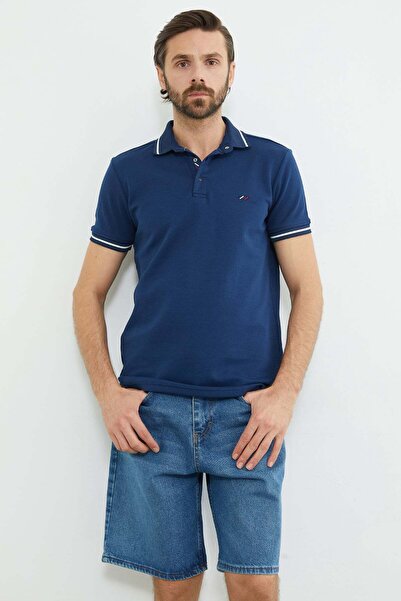 Fulla Moda Tricou cu guler polo brodat, cu închidere pe jumătate cu capse