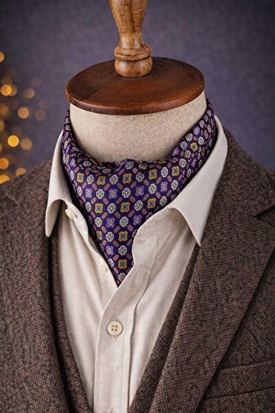 Kravatkolik Multi Color Motif Pattern Italian Silk Ascot Tie Sac61