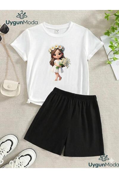 UygunModa DAISY GIRL MAJICA SA ŠARA, KRATKE HLAČE, LETNJI DEČJI SET