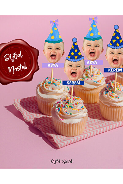 Dijital Nostal Kişiye Özel Fotoğraflı Parti Doğum Günü Cupcake Pasta Kürdanı ...