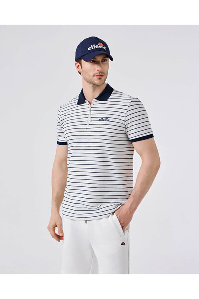 Ellesse Ριγέ λευκό ανδρικό μπλουζάκι πόλο με λαιμόκοψη 6Sm5020