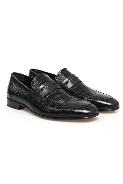 FRANCO CALVANI Black Color Laceless Genuine Leather Leather Sole Men's Shoes