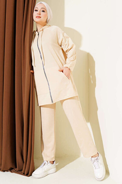 YAZGI MODA Kanguru Cepli Fermuarlı İkili Takım Siyah