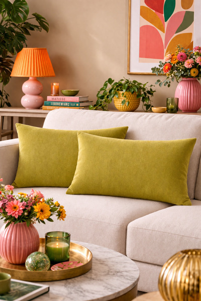 BURCIN HOME غطاء وسادة أخضر زيتي مقاس 30 × 50 سم، طقم من قطعتين، غطاء وسادة م...
