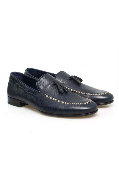 FRANCO CALVANI Dark Blue Color Laceless Genuine Leather Leather Sole Men's Shoes