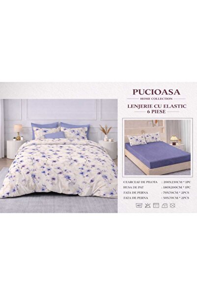 Pucioasa Double Bed Linen Set, 2 people, Sulfur, Cotton, Finet, 6 Pieces, wit...