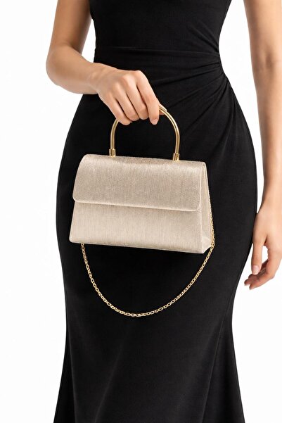 YADE MODA Γυναικεία τσάντα βραδινής φόρεμα με αλυσίδα και λάμψη σε χρυσό χρώμ...