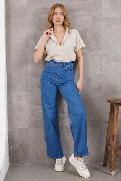 Fulla Moda Blugi Palazzo cu talie înaltă