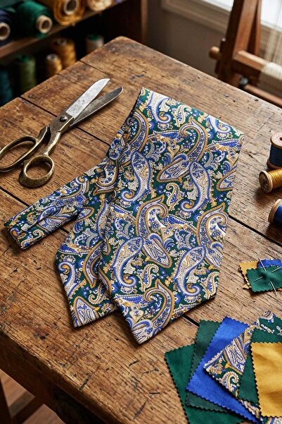 Kravatkolik Σχέδιο σάλιου πράσινο - κίτρινο ιταλικό μεταξωτό Ascot γραβάτα SAC31