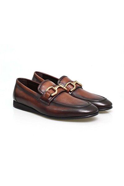 FRANCO CALVANI Brown Laceless Genuine Leather Men's Shoes