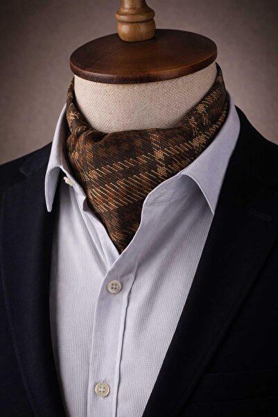 Kravatkolik Double Sided Square - Plaid Pattern Brown Italian Silk Ascot Tie ...
