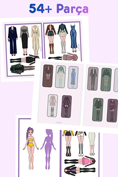 JACA Paper Doll Kes-Yapıştır-Oyna Mega Set 54+ Parça Kız Giydirme Kombin Oyunu
