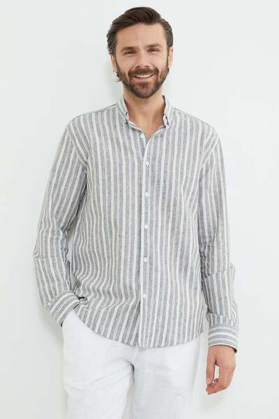 Fulla Moda Ριγέ λινό πουκάμισο