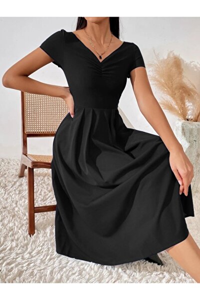 DRESSIFY WOMEN’S FASHION Γυναικείο κοντομάνικο φόρεμα με λαιμόκοψη V και πιέτ...