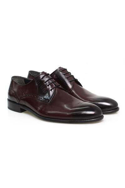 FRANCO CALVANI Burgundy Color Lace-Up Genuine Leather Leather Sole Men's Shoes