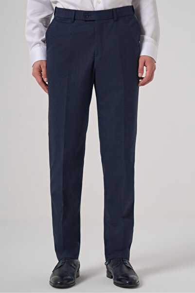 Morven Men's Navy Blue Wool Straight Dynamic Fit Trousers