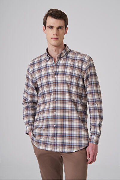 Morven Cămașă pentru bărbați, din bumbac, în carouri, croială normală, cu gul...