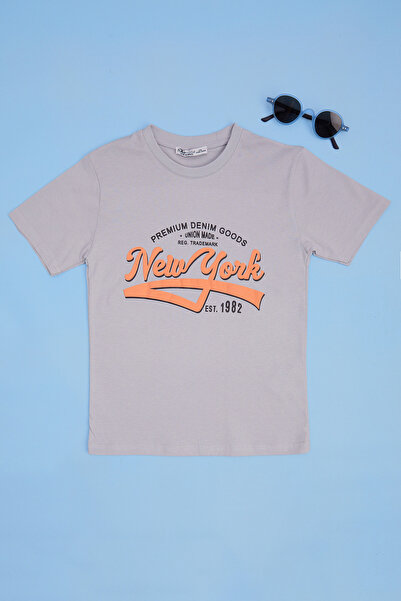 Fulla Moda Μπλουζάκι για αγόρια με στάμπα New York και λαιμόκοψη ποδηλάτου