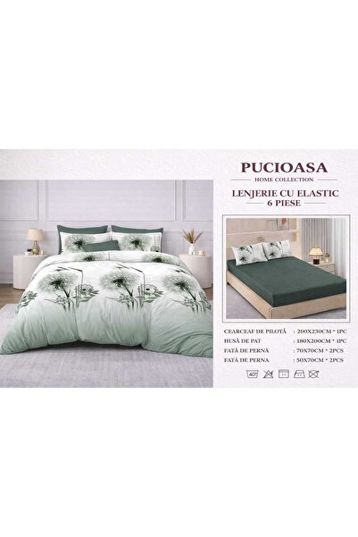 Pucioasa Double Bed Linen Set, 2 people, Sulfur, Cotton, Finet, 6 Pieces, wit...