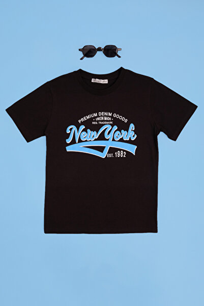 Fulla Moda Μπλουζάκι για αγόρια με στάμπα New York και λαιμόκοψη ποδηλάτου