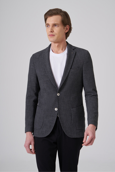 Morven سترة رجالية سوداء من البوليستر بتصميم عصري وقصة ضيقة