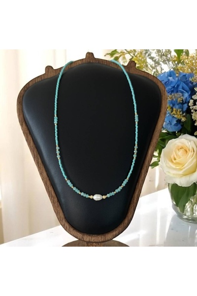 Ezera Ελίνα χειροποίητο κολιέ τσόκερ σε μπλε Miyuki με Ακουαμαρίνα και επιχρυ...