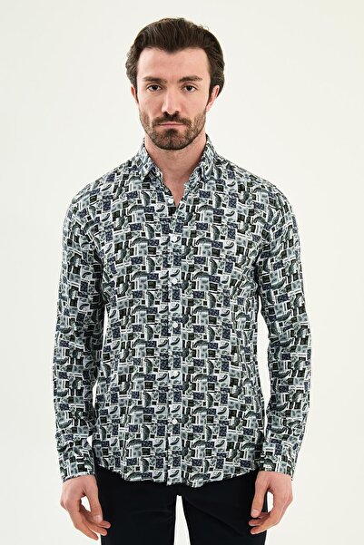 Mcr Ανδρικό πουκάμισο με σχέδια, στενή γραμμή, μακρυμάνικο, σκούρο μπλε - 271...