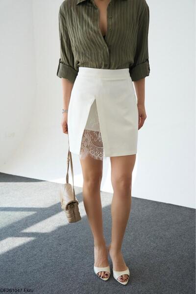 Lupies Women's Lace Detailed Slit Mini Skirt with Shorts