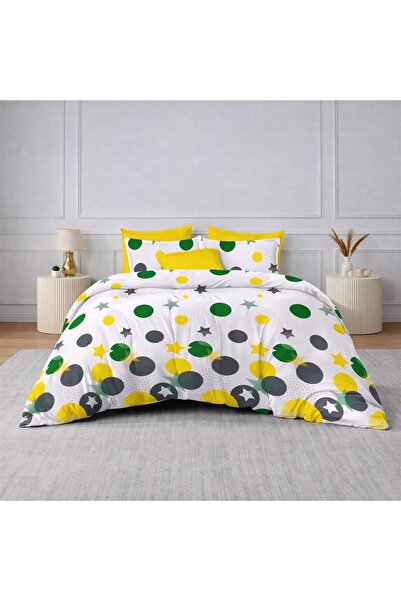 Pucioasa Double Bed Linen Set, 2 people, Sulfur, Cotton, Finet, 6 Pieces, wit...