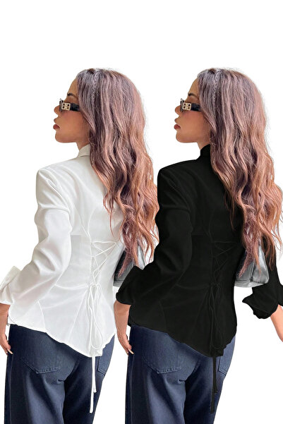 Tarz Cool Γυναικείο πουκάμισο με κορδόνια στην πλάτη, στενή εφαρμογή, καθημερ...