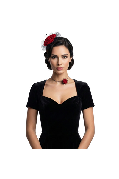 OEM Σετ κορώνας και κολιέ για το λαιμό, με σχέδιο κόκκινα τριαντάφυλλα, κατασ...