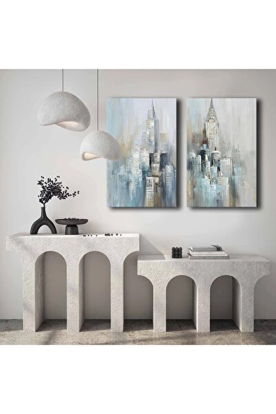 OEM Set de 2 tablouri decorative Re-Bloom, lemn masiv/pânză, multicolor, 95 x...