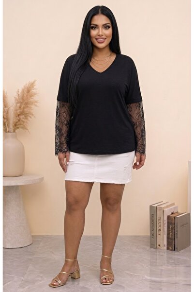 Butik Nilyam Γυναικείο μπλουζάκι μεγάλου μεγέθους με λαιμόκοψη V, μακρυμάνικο...