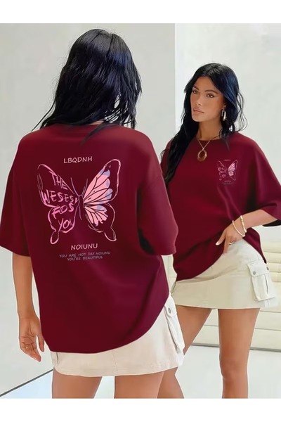 PAVRO Unisex Tshirt Quality Fabric Pink Butterfly Printed Comfortable Fit Tshirt
