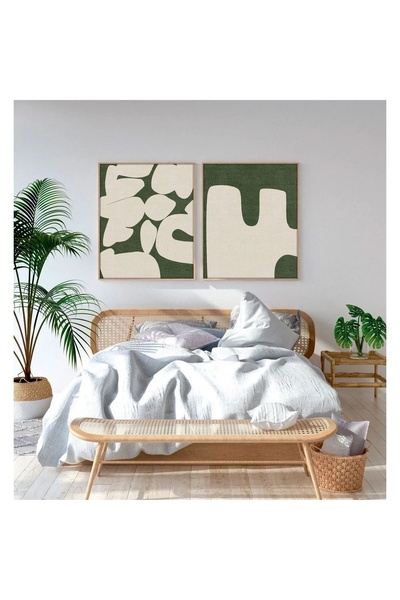 OEM Set de tablouri decorative Re-Bloom, 2 piese, MDF/lemn masiv, alb/verde, ...