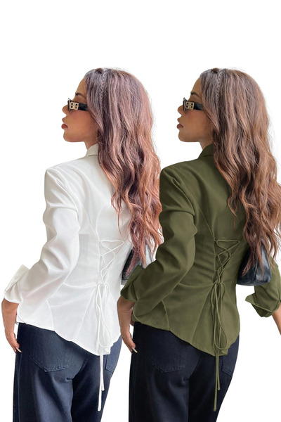 Tarz Cool Γυναικείο πουκάμισο με κορδόνια στην πλάτη, στενή εφαρμογή, καθημερ...