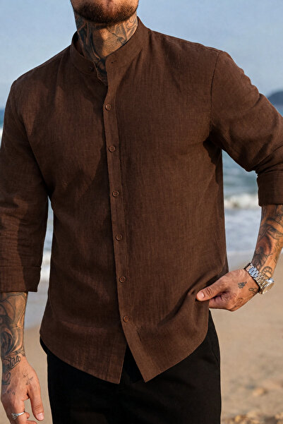 Tarz Cool Men's Regular Fit Lapel Collar Linen Look Shirt