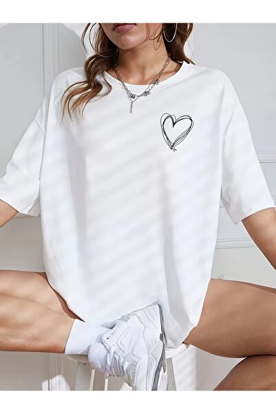 PAVRO Μπλουζάκι Unisex Ποιοτικό υφασμάτινο μπλουζάκι με στάμπα καρδιάς Άνετο ...