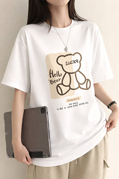 PAVRO Tricou unisex din țesătură de calitate, cu imprimeu hello bear, tricou ...