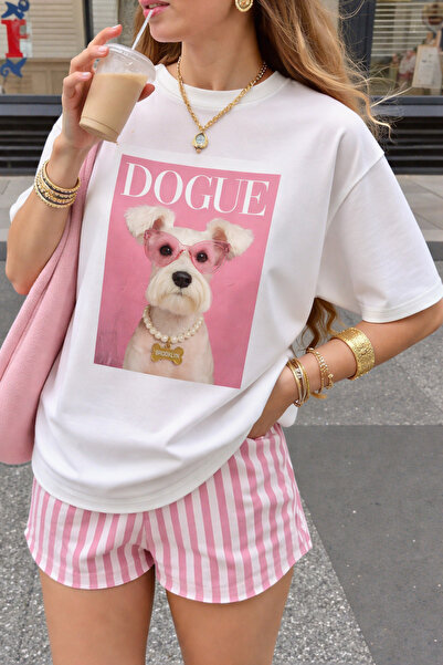 DEEPSENCE Дамска бяла овърсайз тениска DOGUE