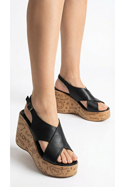 Limeo Γυναικεία παπούτσια σανδάλια με ψηλό ψάθινο τακούνι και λουράκια, με αν...